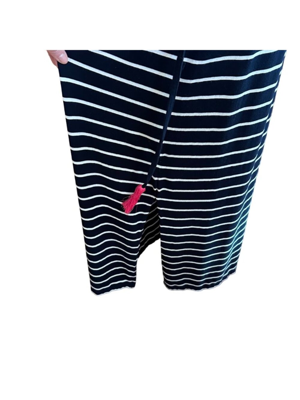Talbots Dress Women M Petite Navy Blue White Striped Pink Embroidered Maxi Dress - Picture 7 of 16